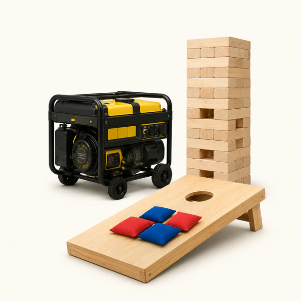 Portable generator and a cornhole lawn game set